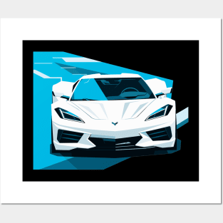 C8 Corvette Racing White sportscar retro design vintage style supercar Classic car vibes with a white C8 Corvette Retro flair for C8 Corvette enthusiasts Posters and Art